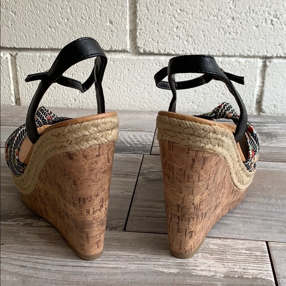 Black multi print espadrille cork platform wedge - Picture 4 of 5